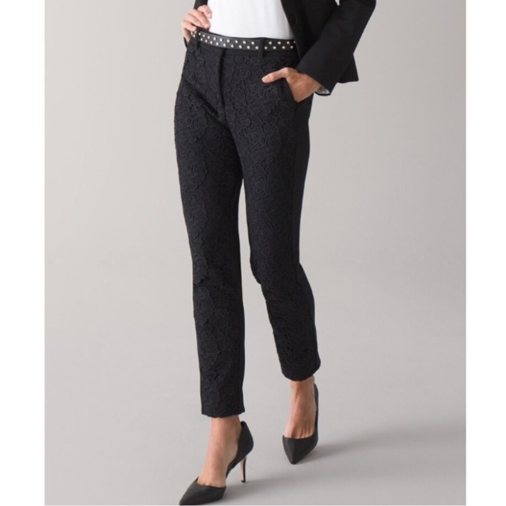 White House Black Market | WHBM Black Floral Lace Slim Ankle Pant Size 14 Petite